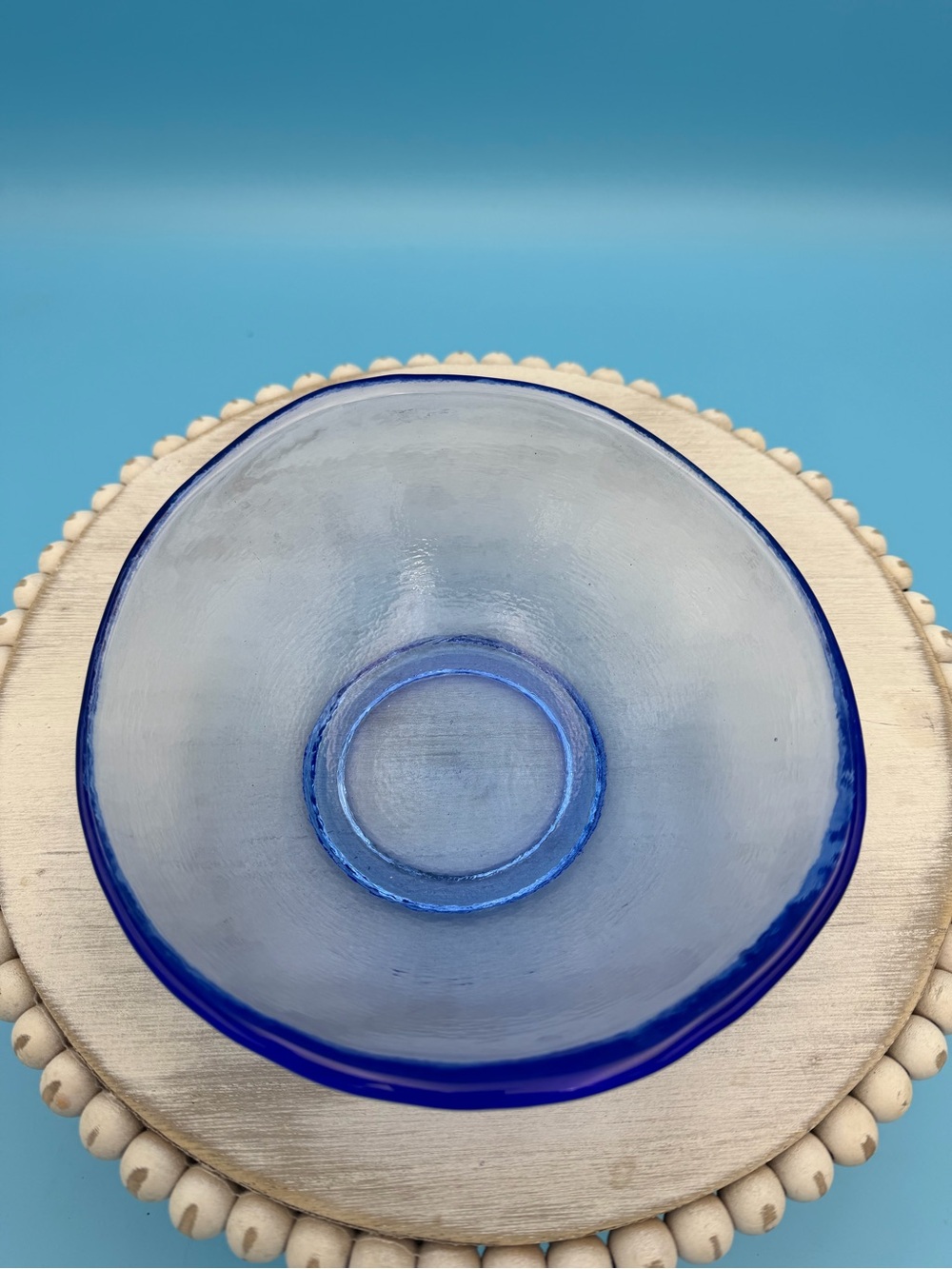 John Gilmor Recycled Art Glass Serving Bowl Blue Signed 7 5/8" - Picture 3 of 6